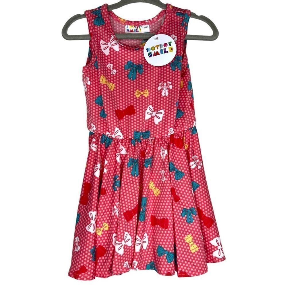 NEW Dot Dot Smile Pink Bow Polka Dots Tank Dress 12-24 Months